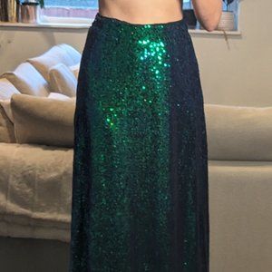 Green iridescent sequin skirt